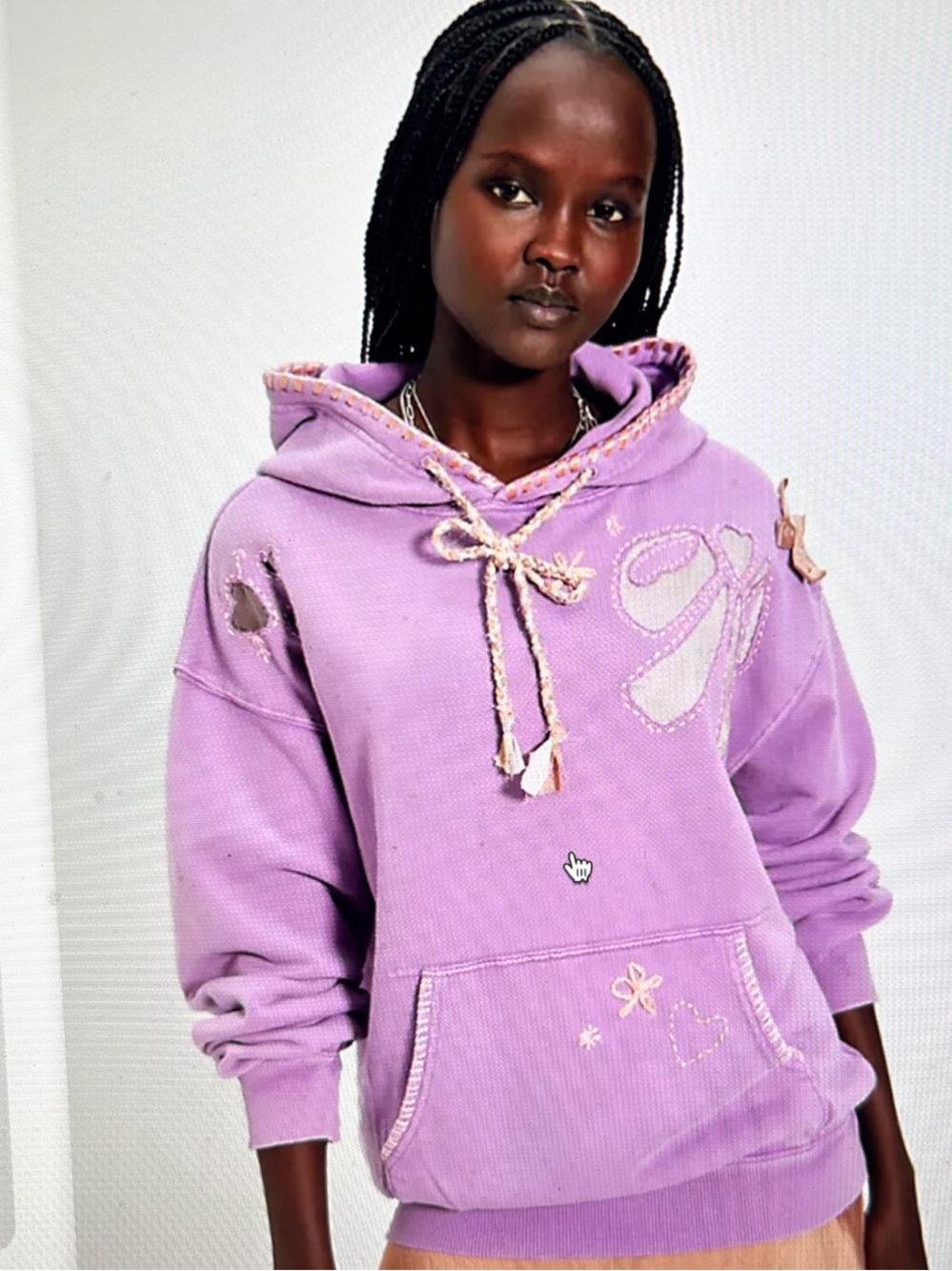 Free People Lavender Embroidered Hoodie Sweater